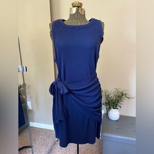 NWT Women’s Navy Blue Ribbed Wrap Tank Dress Sleeveless Fitted Side Tie Casual